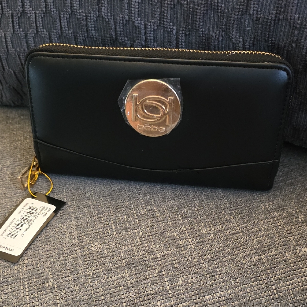bebe Black Wallet with Gold Emblem